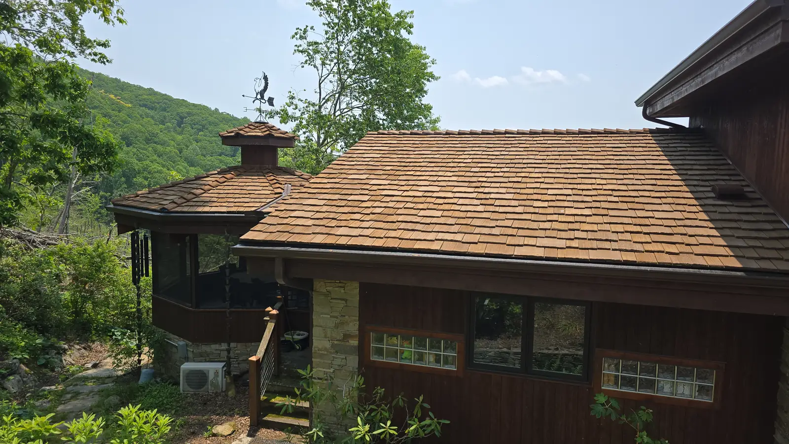 New cedar shake roof cupola weathervane