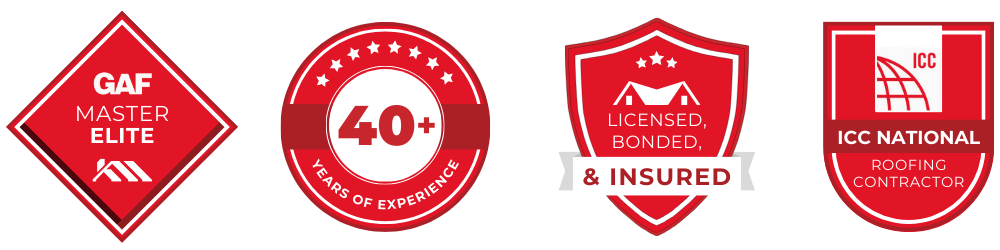 GAF Master Elite · 40+ Years of Experience · Licensed, Bonded & Insured · ICC National Roofing Contractor
